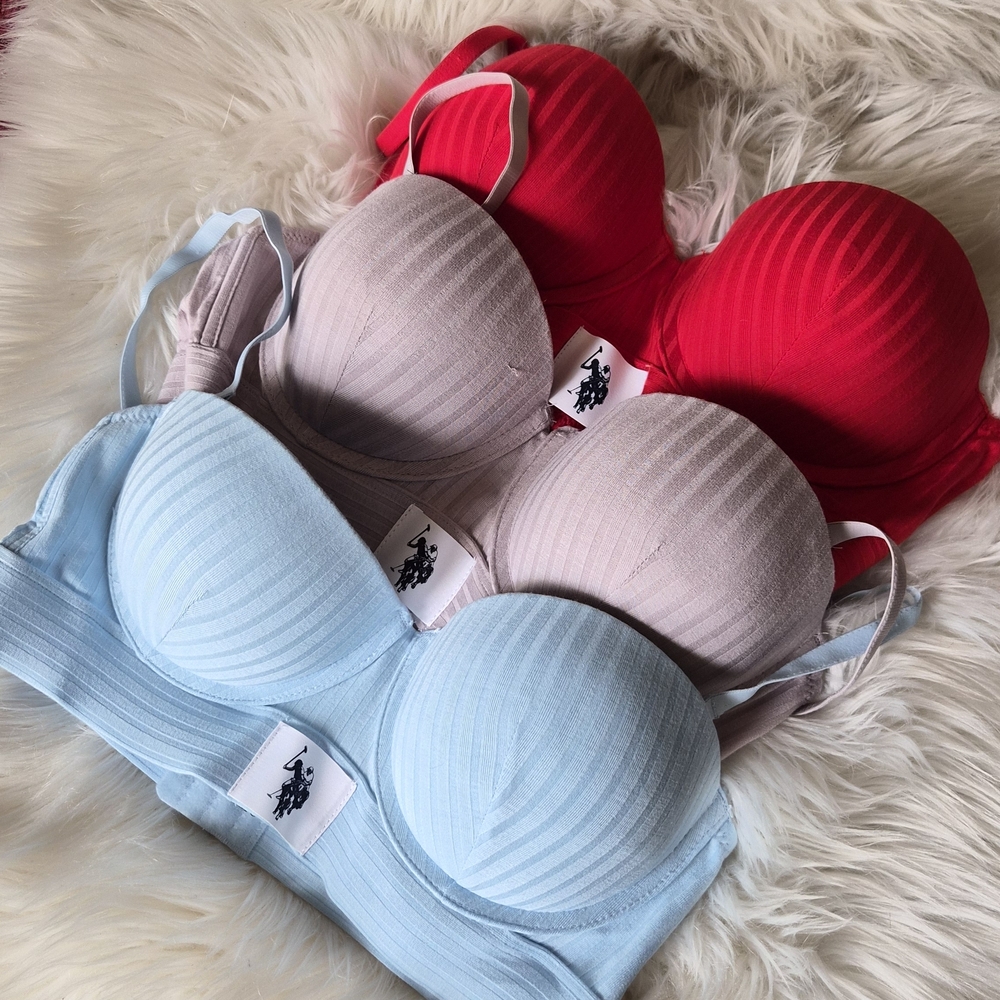 U.S. Polo Assn. Ribbed Bra Set - Light Blue, Light Pink, Red